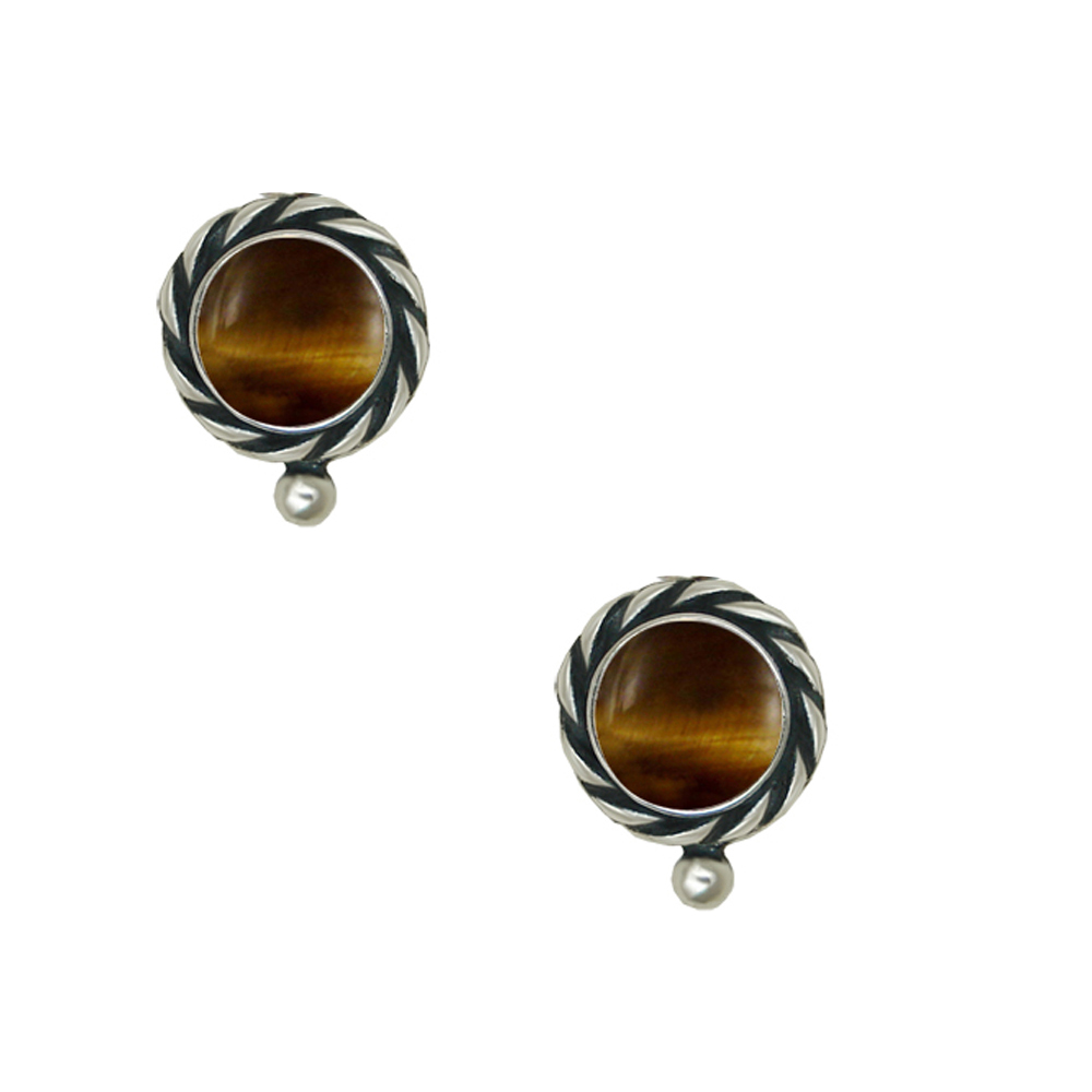 Sterling Silver Tiger Eye Post Stud Earrings